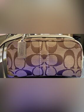 Coach Brown Signature Small Canvas Wristlet Pouch